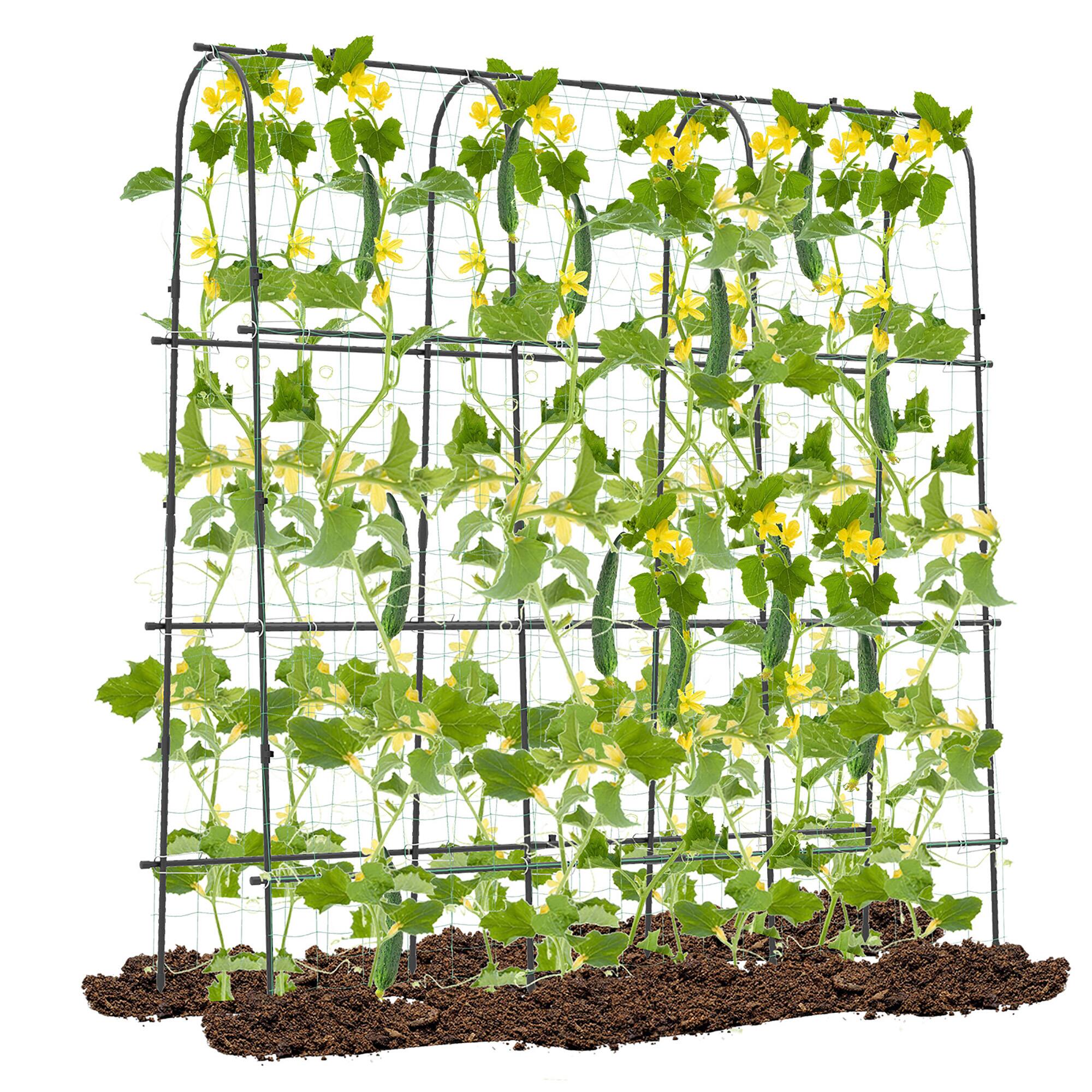 Gymax - 71'' x 71'' U-Shaped Garden Trellis w/Tear-resistant Netting Sharp Ground Stakes - Black