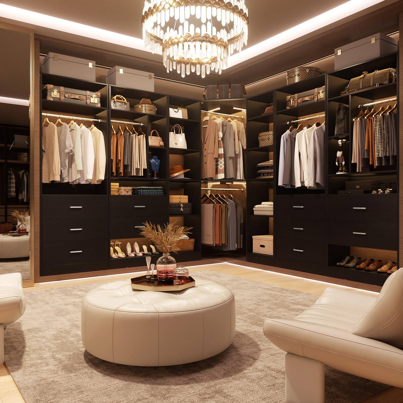 Alt View 4. Aheaplus - Corner Closet Organizer: 12-Shelf + 2 Rods, 39.2" Corner Fit, Space-Saving Design (80" H) - Black.