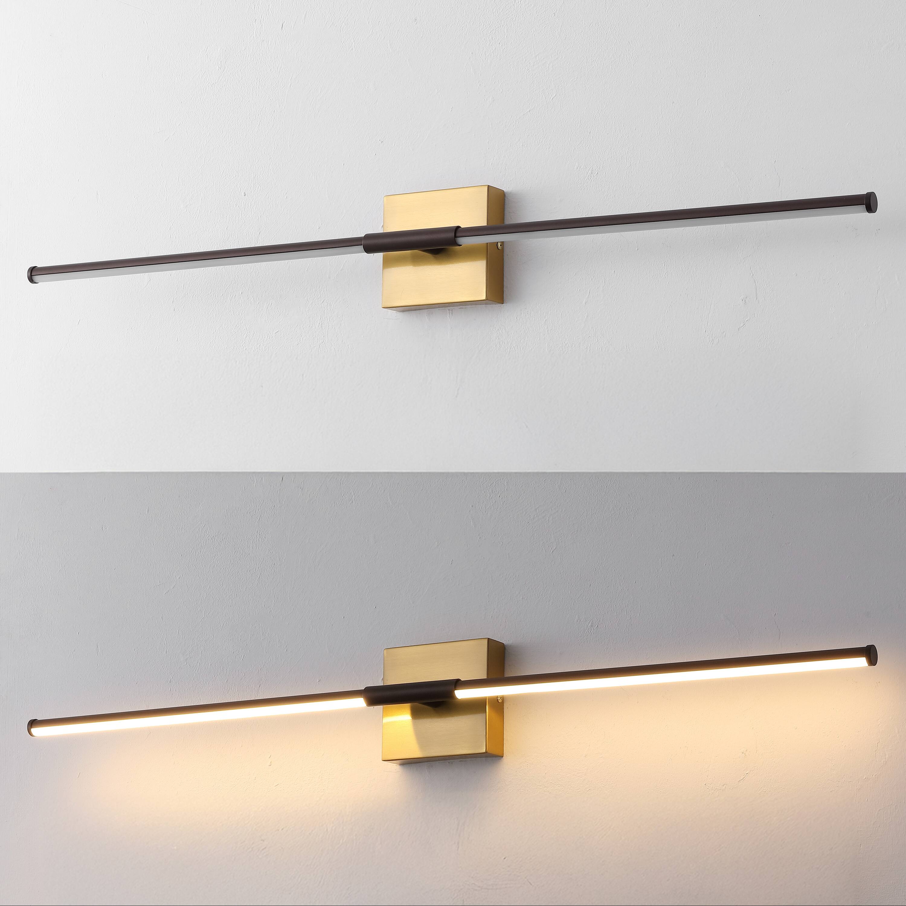 Alt View 5. Jonathan Y - McKenna 32" Modern Minimalist Dimmable Integrated LED Metal Wall Sconce, Oil Rubbed Bronze/Brass Gold - Oil Rubbed Bronze/Brass Gold.