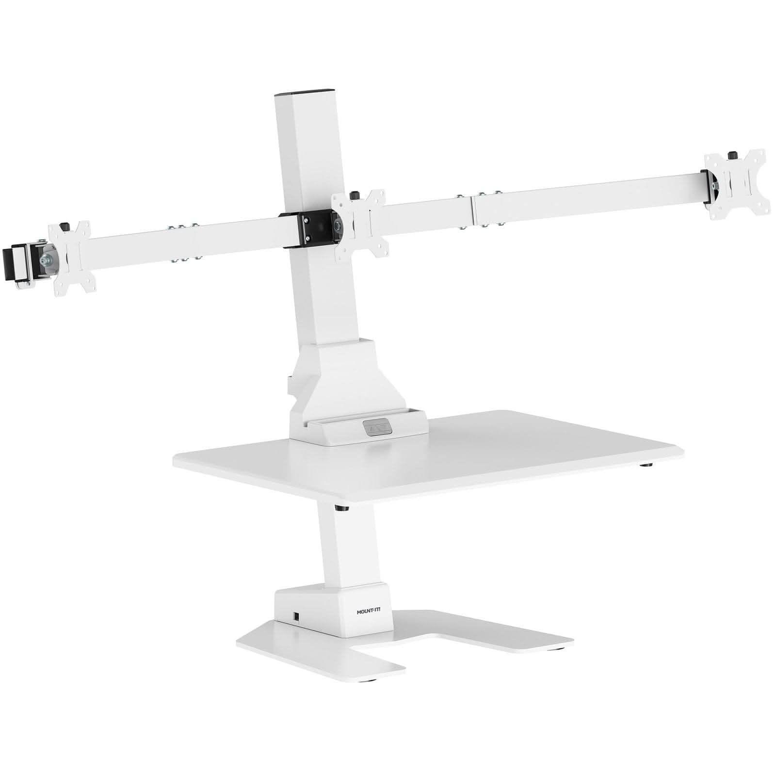 Alt View 4. Mount-It! - Electric Standing Desk Converter with Triple Monitor Mount for Sit-Stand Workstation and Height Adjustment, White - White.