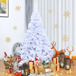 Costway - 6Ft Hinged Artificial Christmas Tree Pine Tree 1000 Tips Metal - White