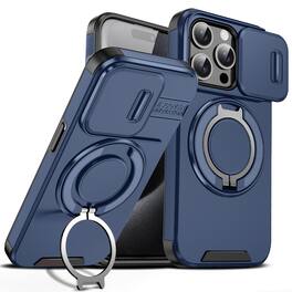 UUCOVER - For Apple iPhone 15 Pro Magnetic Case with Slide Camera Lens Cover & 360° Ring Stand - Drop Protection Shockproof Shell - Blue