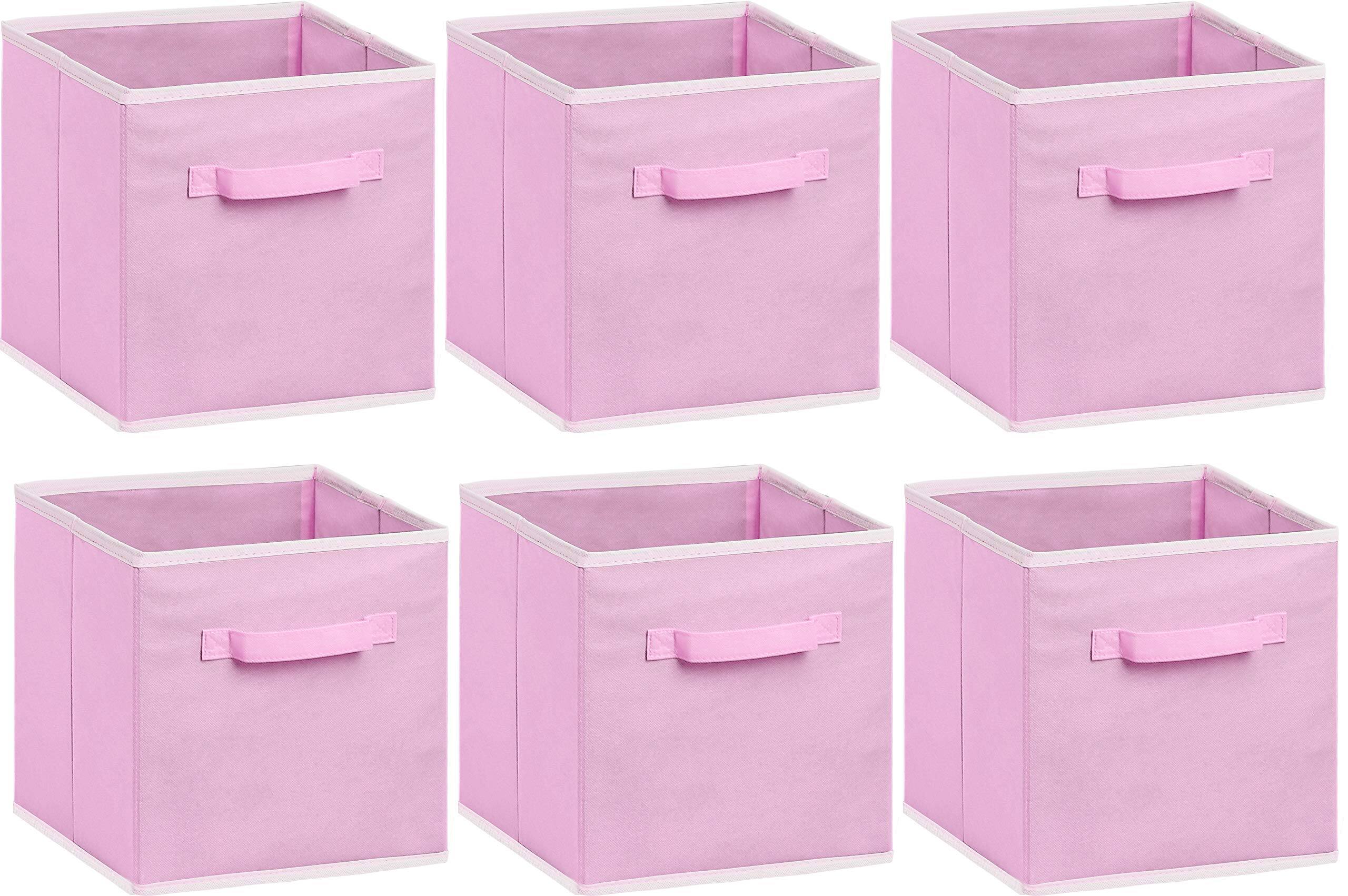 Left. Dazzling Pops - Simple Houseware Foldable Cube Storage Bins, 11-Inch , 6-Pack Fabric Cubes Organizer for Closet or Shelves - Beige.