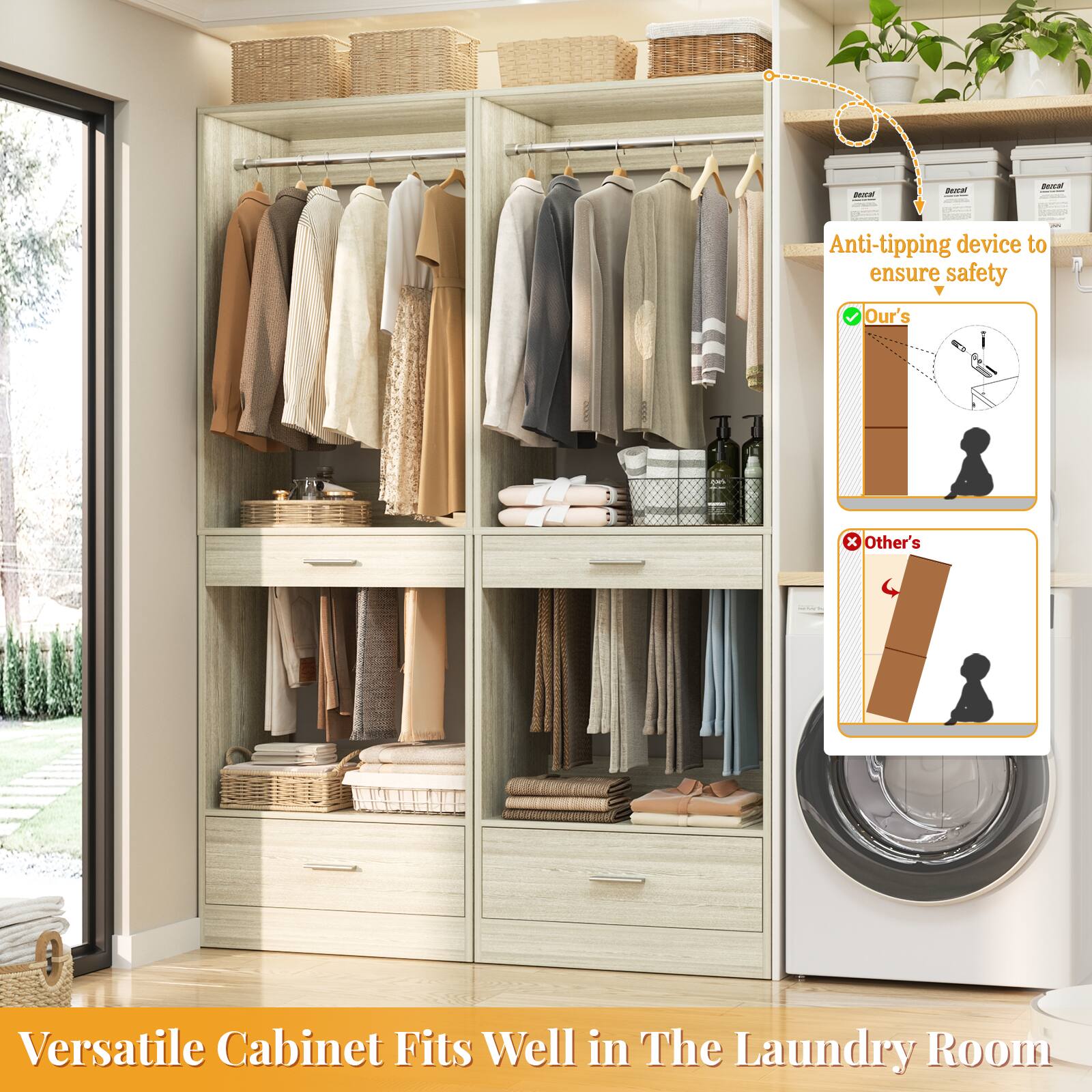 - Anti-tipping device to ensure safety
- Our's x Other's
- Versatile Cabinet Fits Well in The Laundry Room