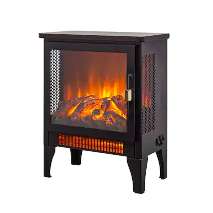 Front. GOODSILO - Freestanding Electric Fireplace Stove Heater with 3D Flame Effect & Three-Sided View - Antique Black.