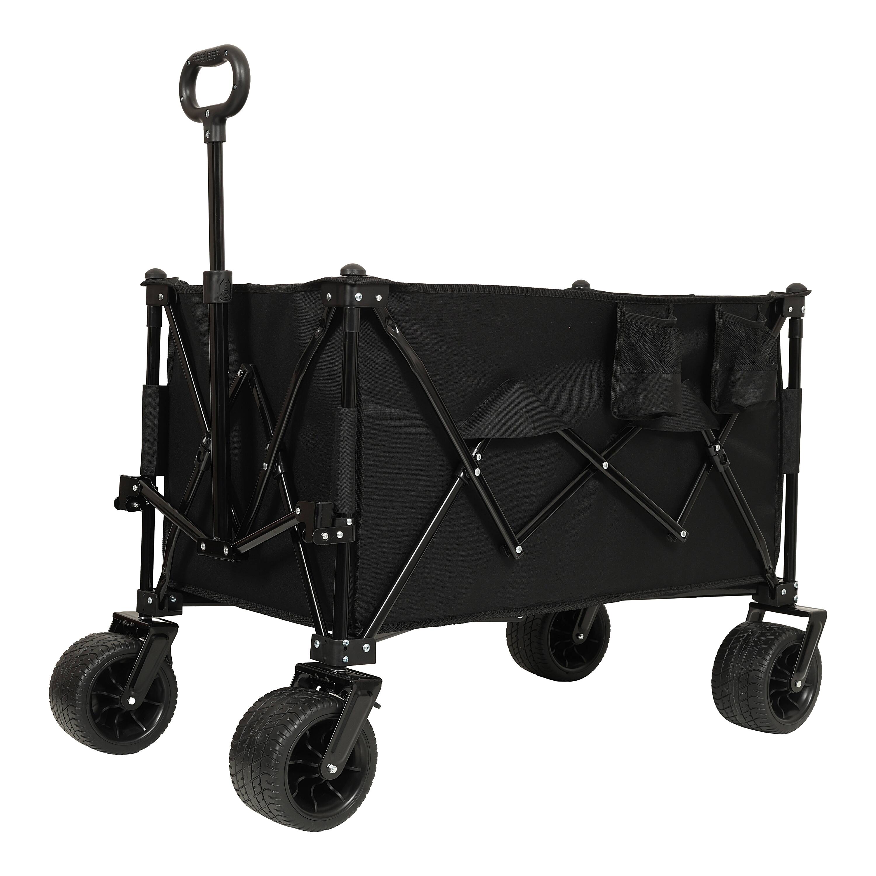 Left. APRILSOUL - Collapsible Foldable Extended Wagon 480lbs Weight Capacity Big All-Terrain Beach Wheels and Drink Holders Brakes Black - Black.