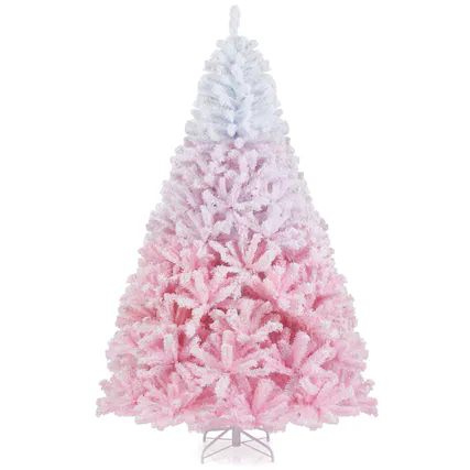 Front. Costway - Costway 7 FT Artificial Christmas Tree with 1264 Branch Tips & Folding Metal Stand - Pink+White.