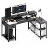 Front. Bestier - Gaming Desk - L-Shape Office Desk with RGB Light, Charging Station, Monitor Riser & Shelves - Black.