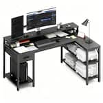 Bestier - Gaming Desk - L-Shape Office Desk with RGB Light, Charging Station, Monitor Riser & Shelves - Black