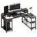 Angle. Bestier - 47-Inch L-Shaped Gaming Desk with RGB LED Lights, USB Charging Station, Power Outlet, Monitor Stand & Storage Shelves - Black.