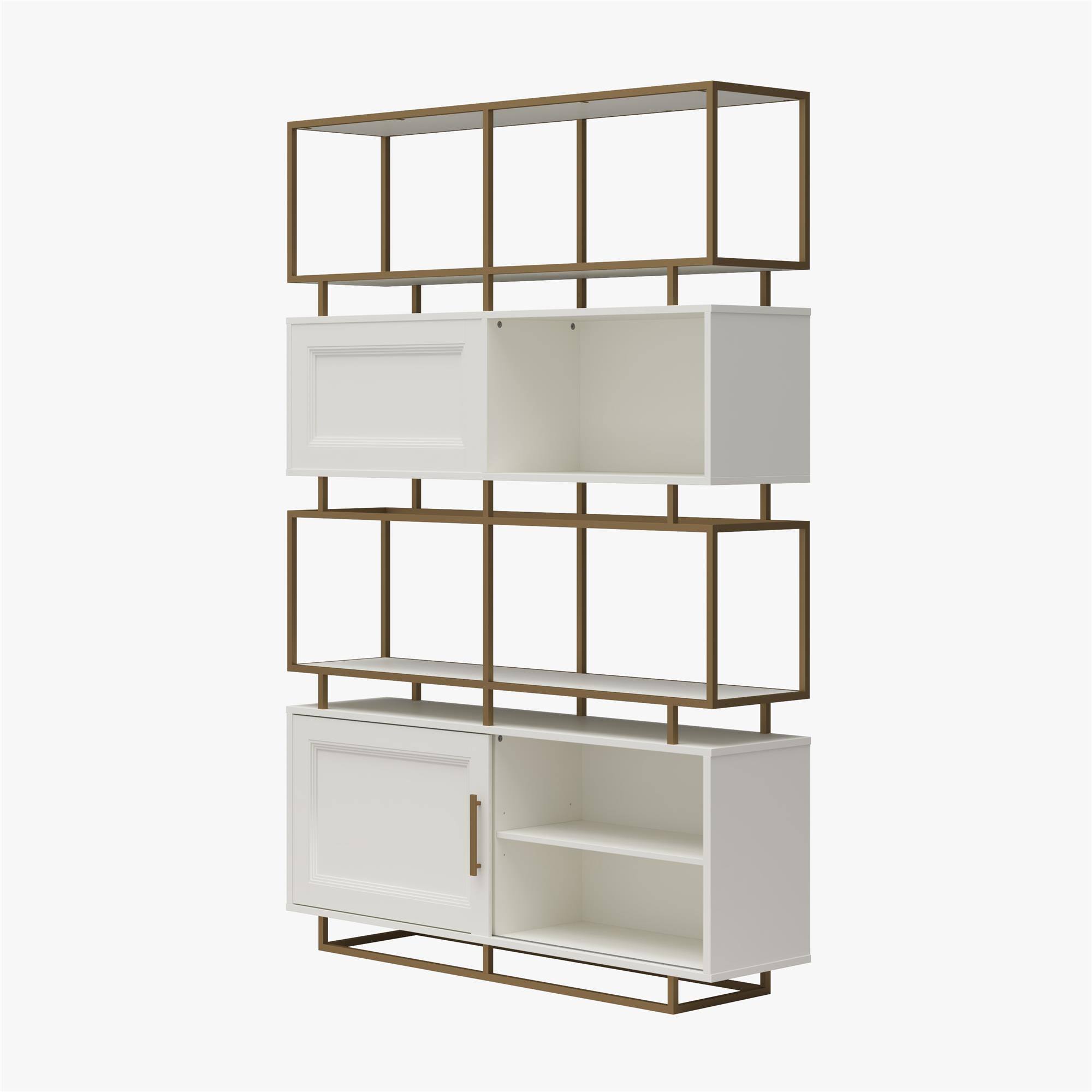Alt View 2. Aukfa - Modern Bookcase Room Divider - White MDF & Gold Steel, Adjustable Shelves, 47.6"W x 70.3"H, Double-Sided Design - White.