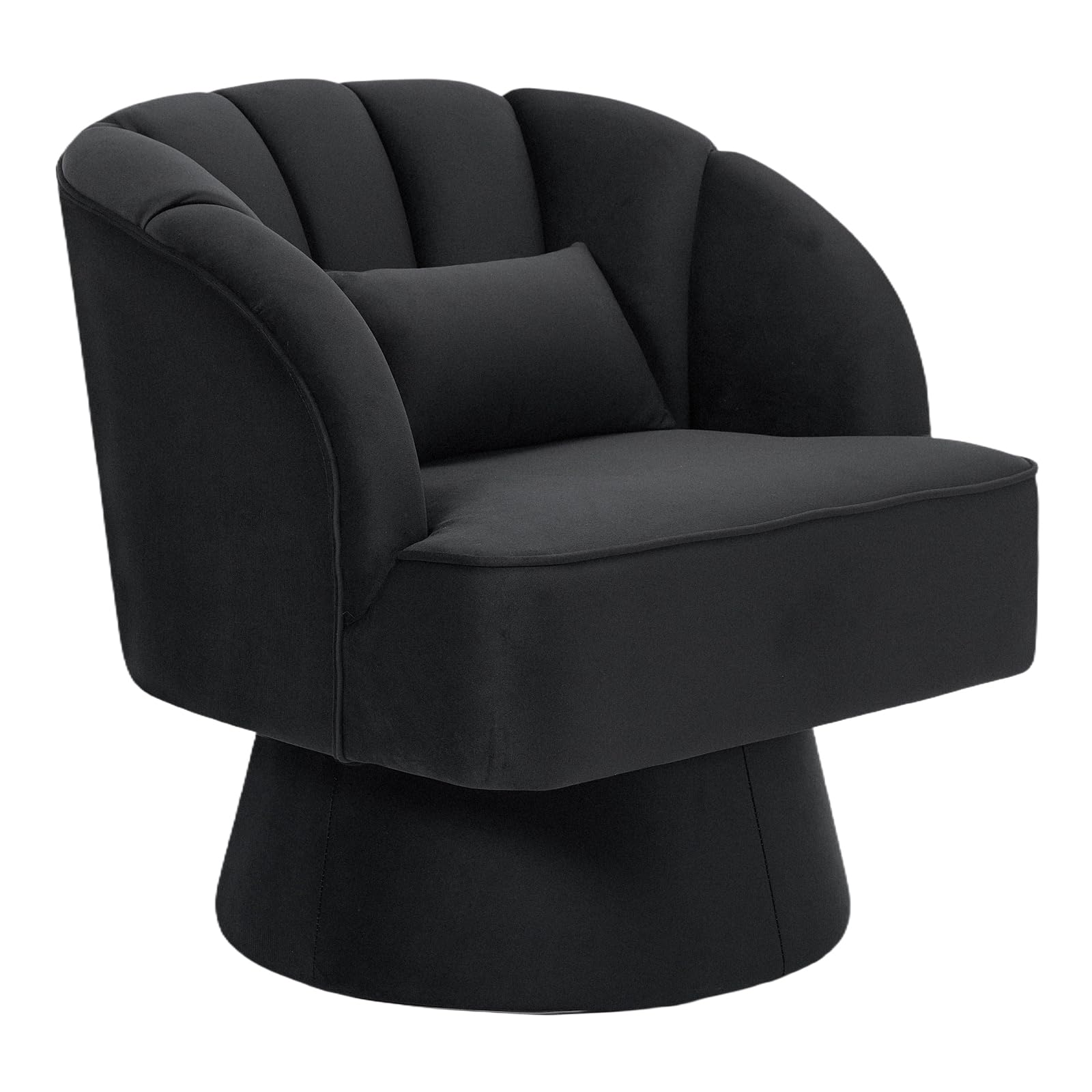 Alt View 4. Jojoka - Modern 360° Swivel Barrel Accent Chair with Velvet Upholstery, Plush Cushion, Curved Back & Reinforced Base - Velvet - Black.