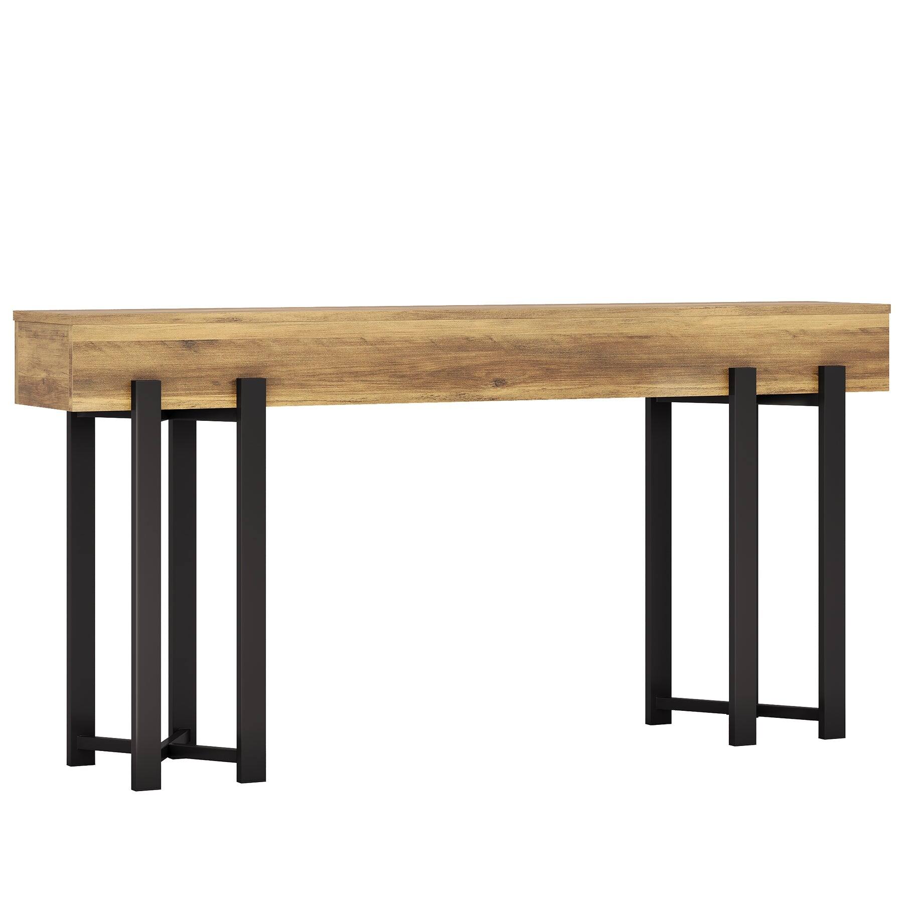Alt View 5. Tribesigns - Console Table with Engineered Wood Construction, Storage Shelves and Rectangular Top for Entryway - Light Brown.