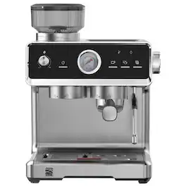 Kenmore - Elite Self-Tamping Espresso Machine With Grinder | Semi-Automatic | 15 Bar Italian Pump - Silver and Black