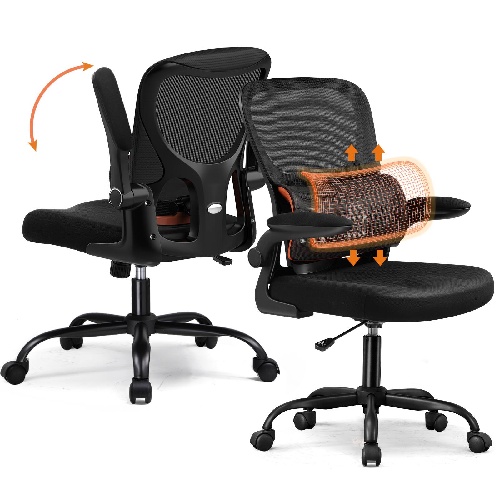 Front. CloudRest Pro - Ergonomic Office Chair with Adjustable Lumbar Support Mesh Computer Desk Chair,Black - Black.
