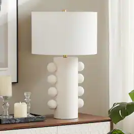 Hudson&Canal - Jurrah 27" Tall Ceramic Table Lamp with Fabric Shade in Matte White/White