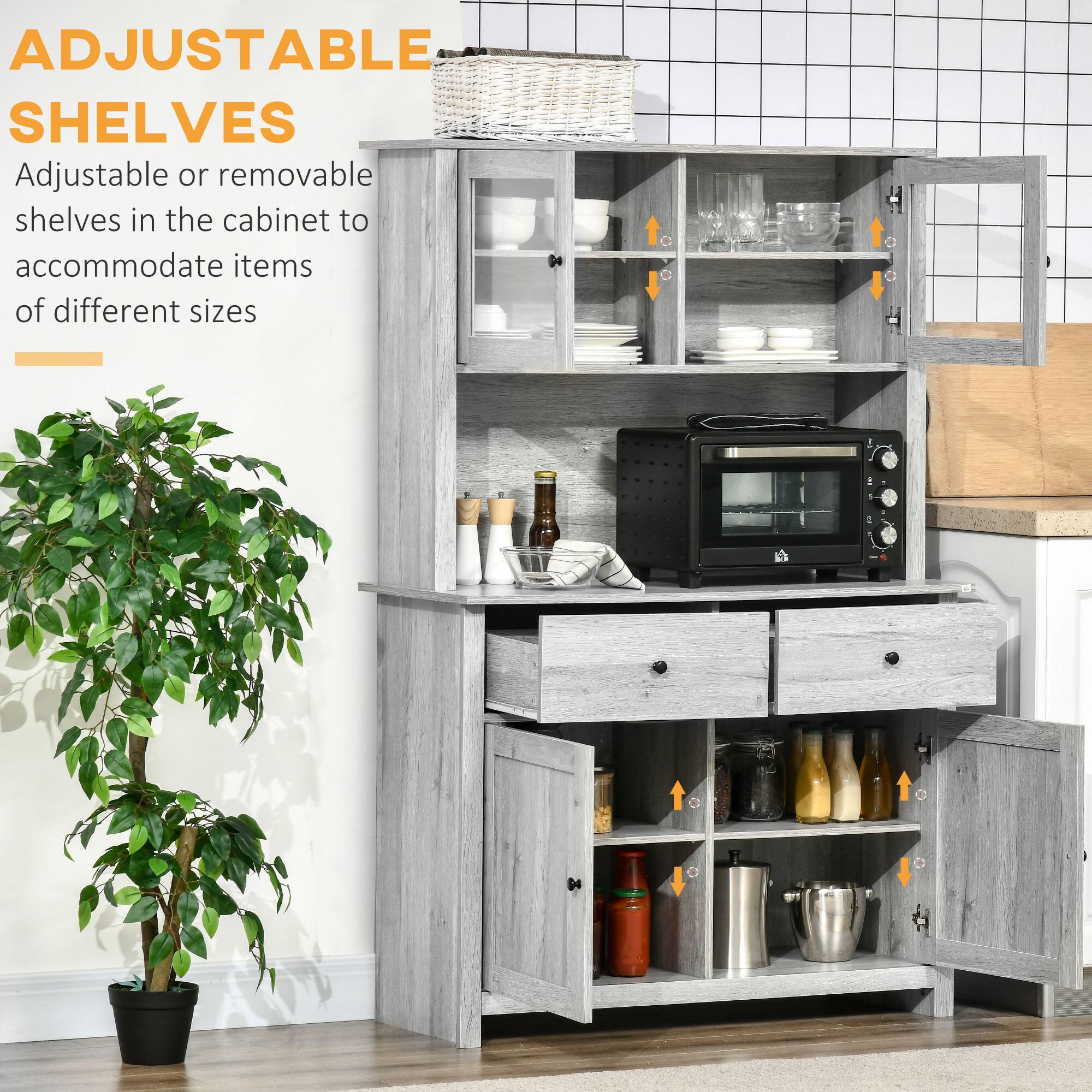 ADJUSTABLE SHELVES
Adjustable or removable shelves in the cabinet to accommodate items of different sizes