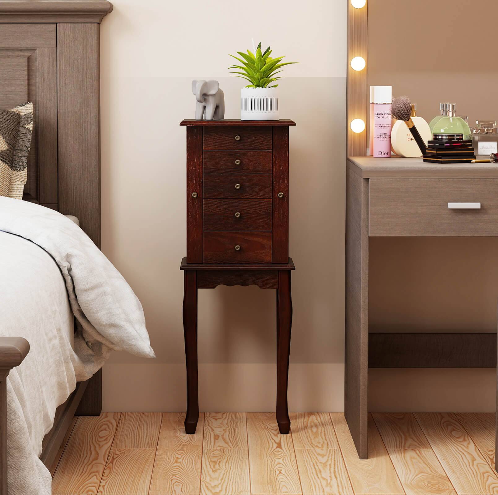 Alt View 4. Costway - Costway Jewelry Cabinet with Mirror Armoire Storage Chest Stand Organizer Christmas - Brown.