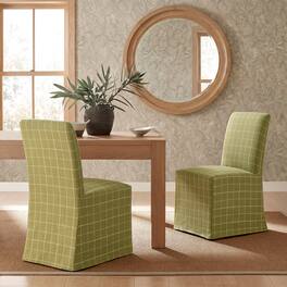 Aster Linen Cotton Blend Slipcovered Dining Chairs Set of 2 by Modway - Artichoke Windowpane Check