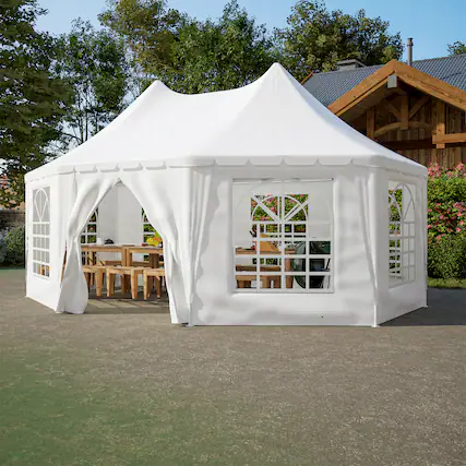 Front. APRILSOUL - 20x15 ft Party Tent Heavy Duty 1 Door 7 Windows White Wedding Tent Waterproof UV Protection Outdoor Gazebo - White.