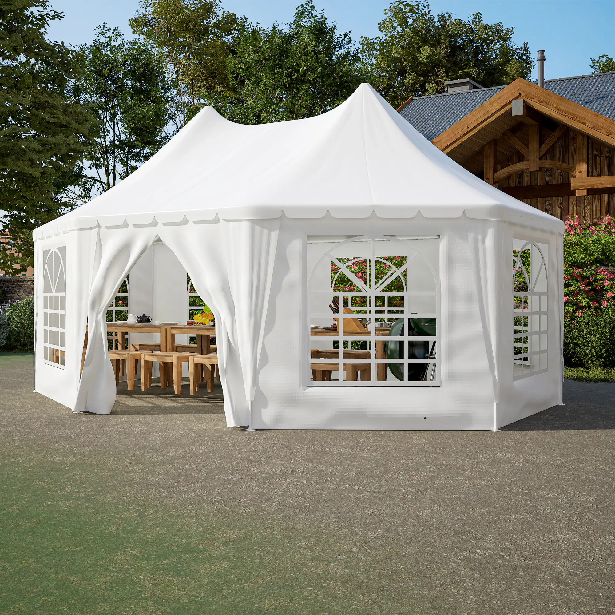 APRILSOUL - 20x15 ft Party Tent Heavy Duty 1 Door 7 Windows Wedding Tent Waterproof UV Protection Outdoor Gazebo - White
