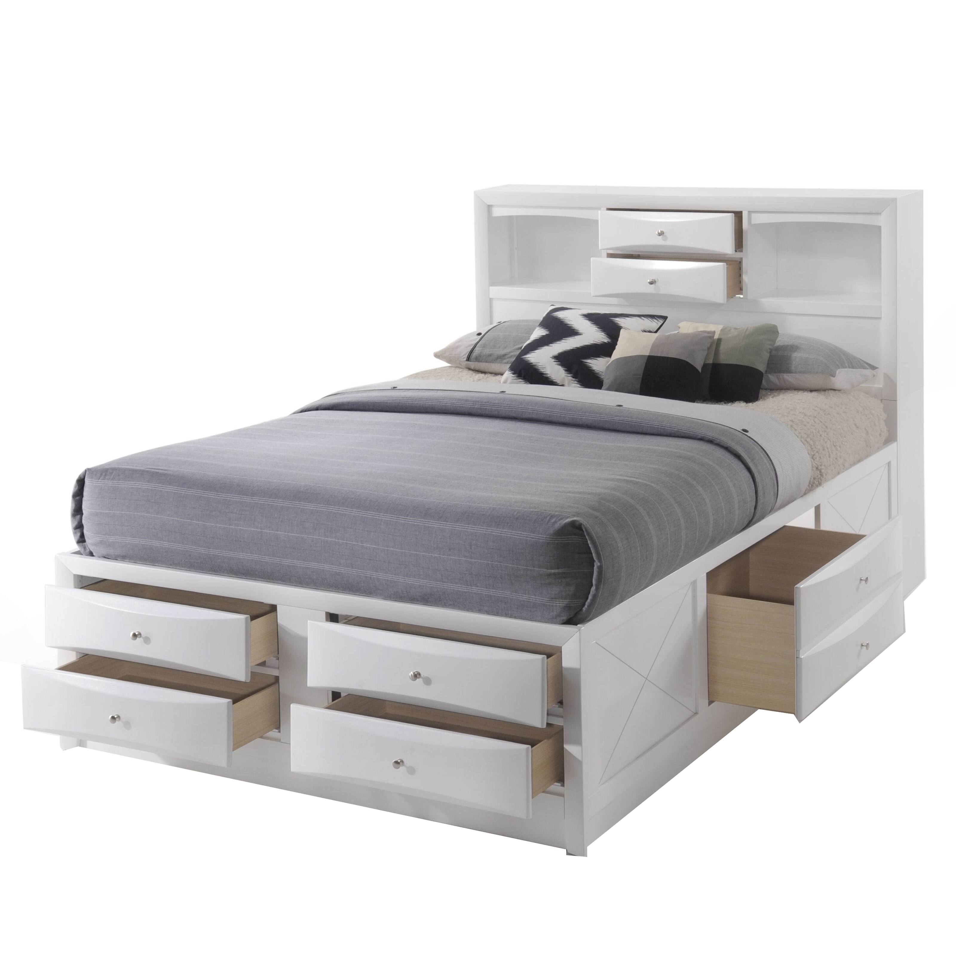 Manhattan Lane - Eight Drawer Full Size Storage Bed with Bookcase Headboard, White - White