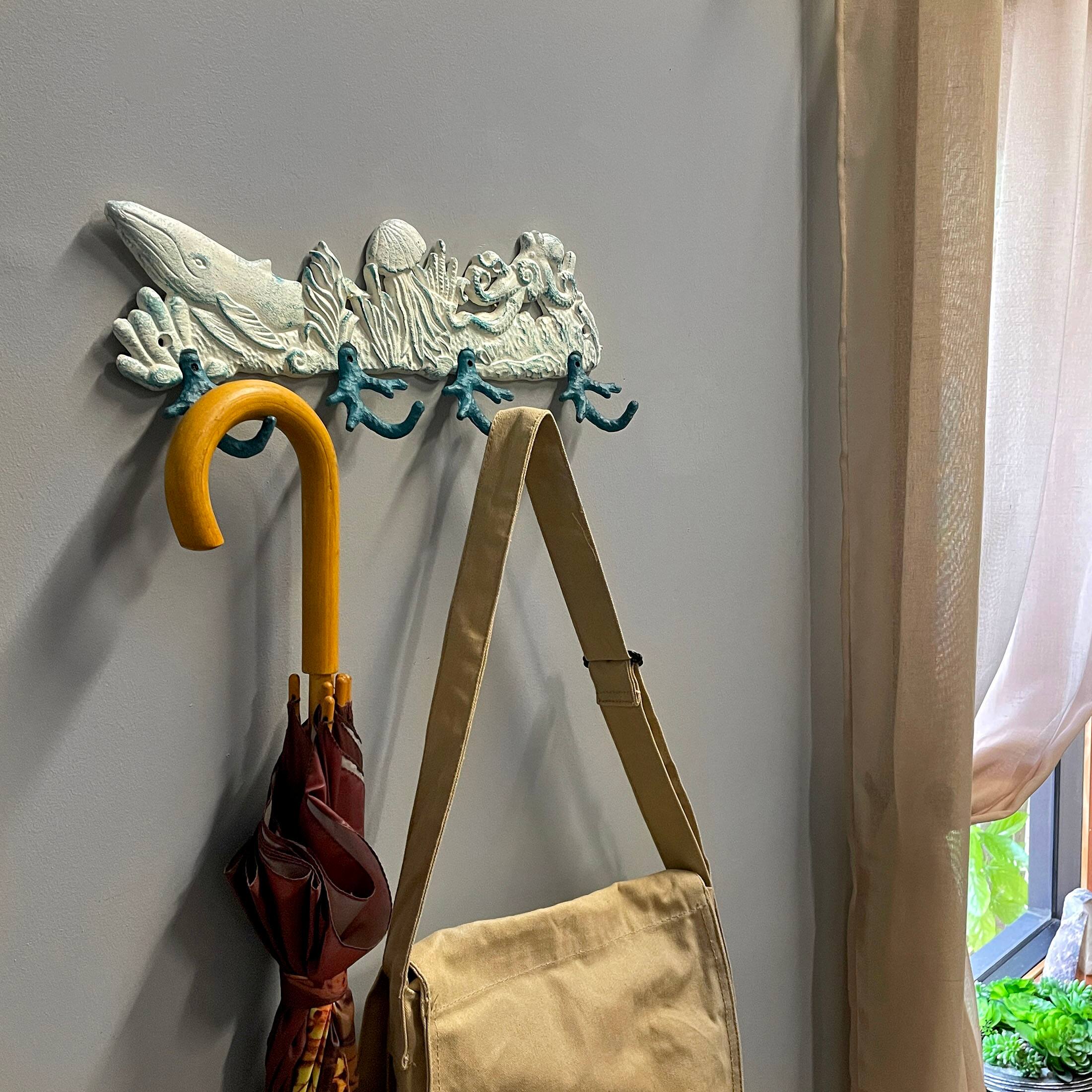 Alt View 5. Zeckos - Cast Iron Sealife Plaque with Coral Hooks - Coastal Wall Decor - Blue.