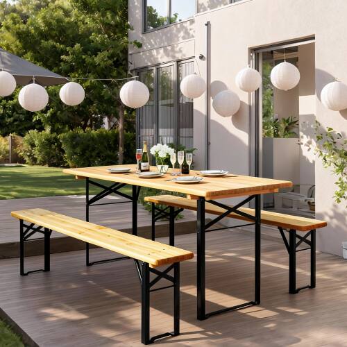 Alt View 7. Winado - 70in Folding Picnic Tables with Benches Set of 3 Wooden Beer Table Bench Portable for Indoor Outdoor Garden Camping BBQ - Wooden.