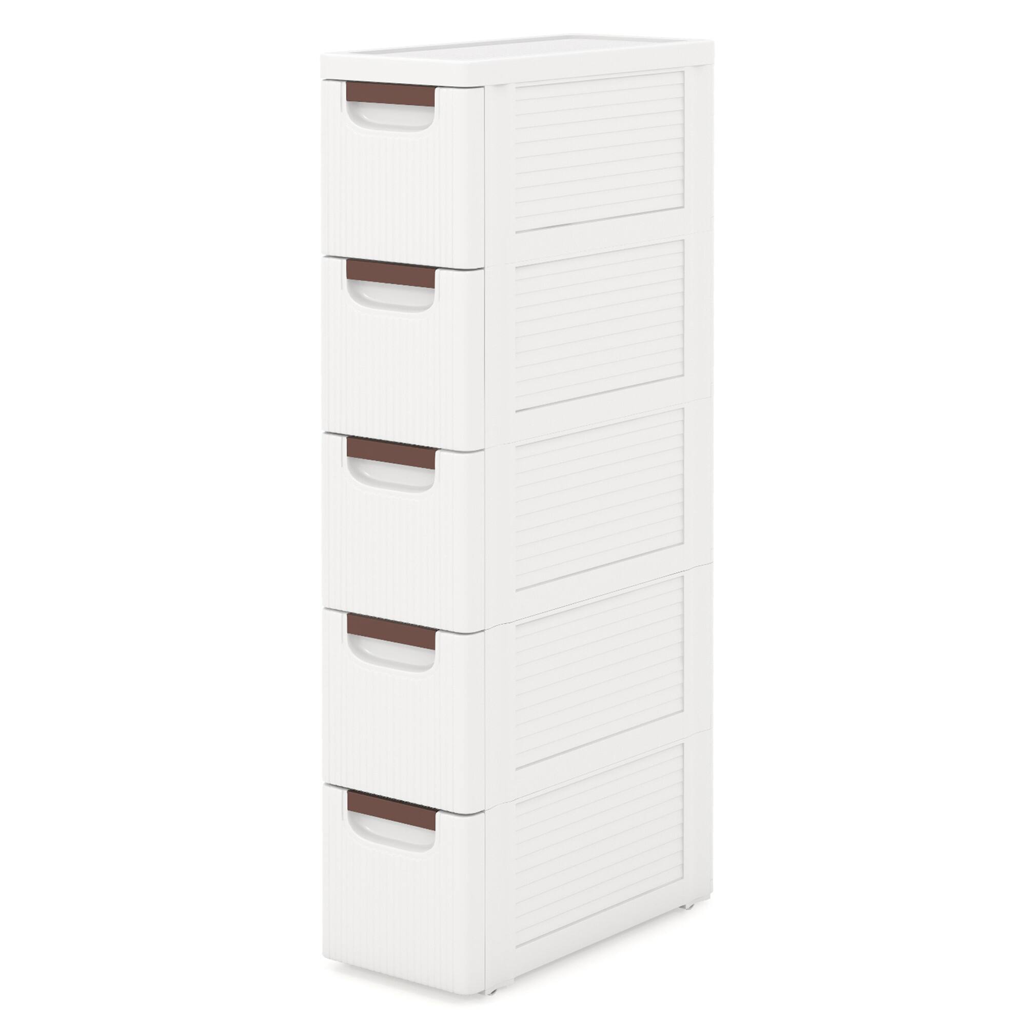 Alt View 8. Gymax - Gymax 5-Drawer Narrow Rolling Storage Cabinet w/ Pull Handles Built-in Wheels - White.