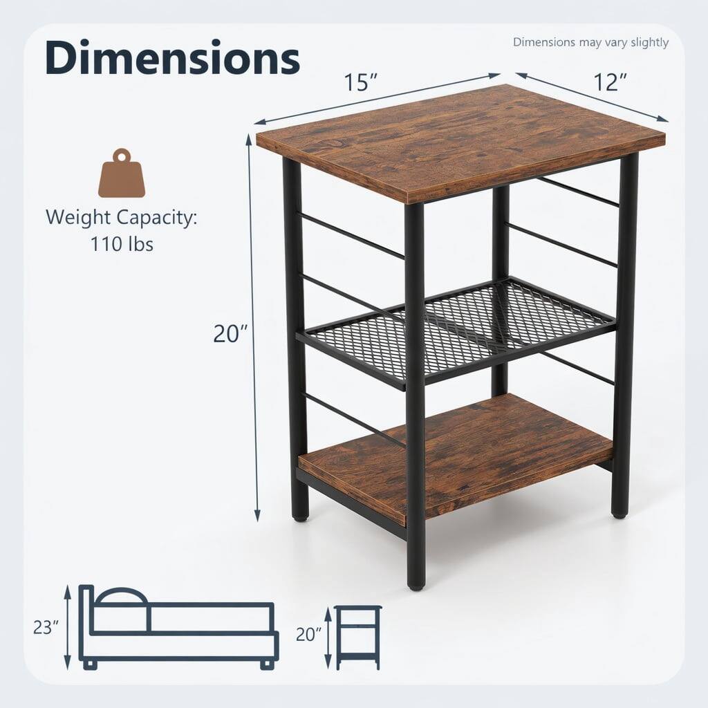 Dimensions: 15" x 12"  
Weight Capacity: 110 lbs  
Dimensions may vary slightly  
20" x 23" x 20"