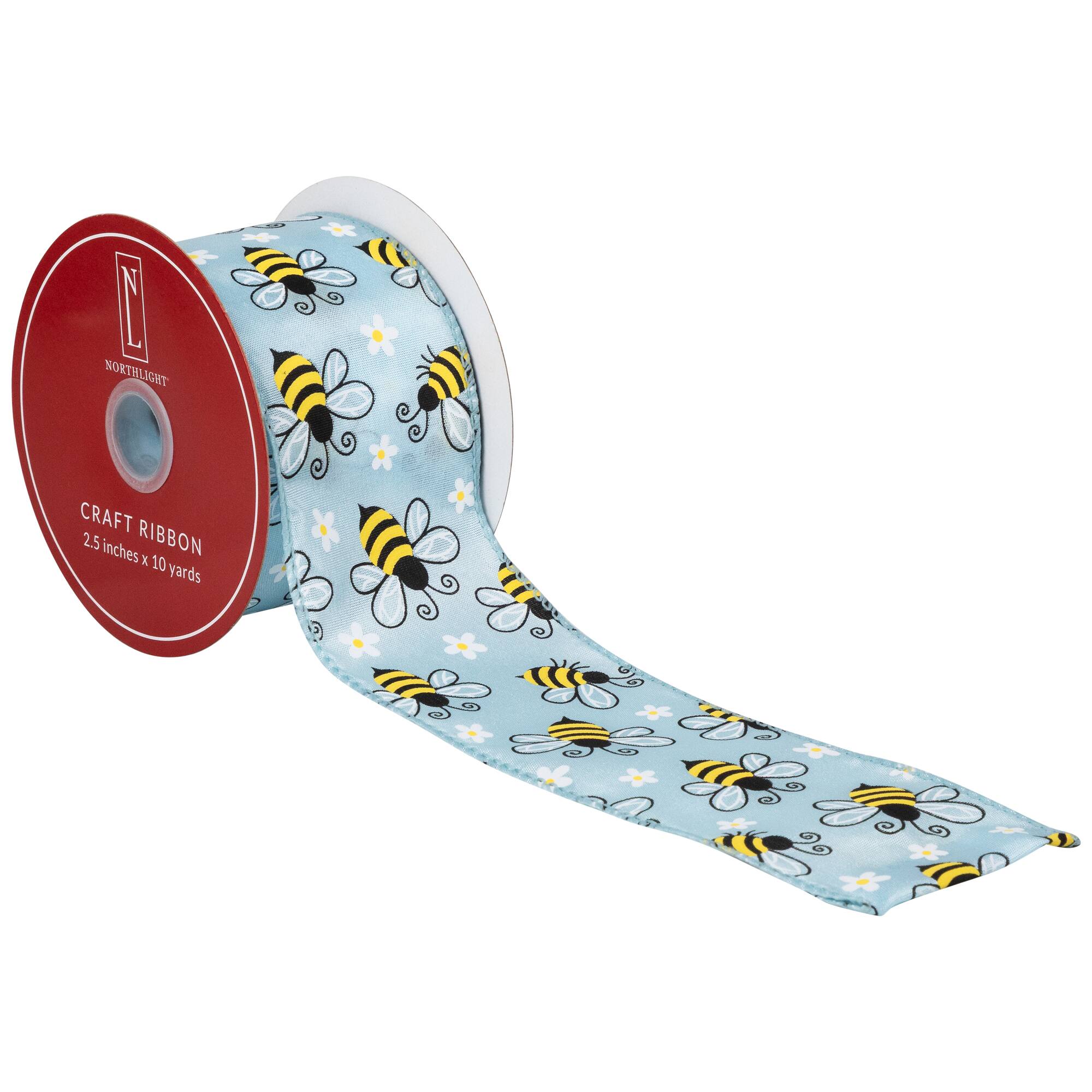 Northlight Bumblebee Design Wired Spring Craft Ribbon 2.5