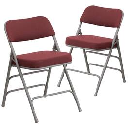 Emma + Oliver - 2 Pack Premium Curved Triple Braced & Hinged Fabric Upholstered Metal Folding Chair - Burgundy