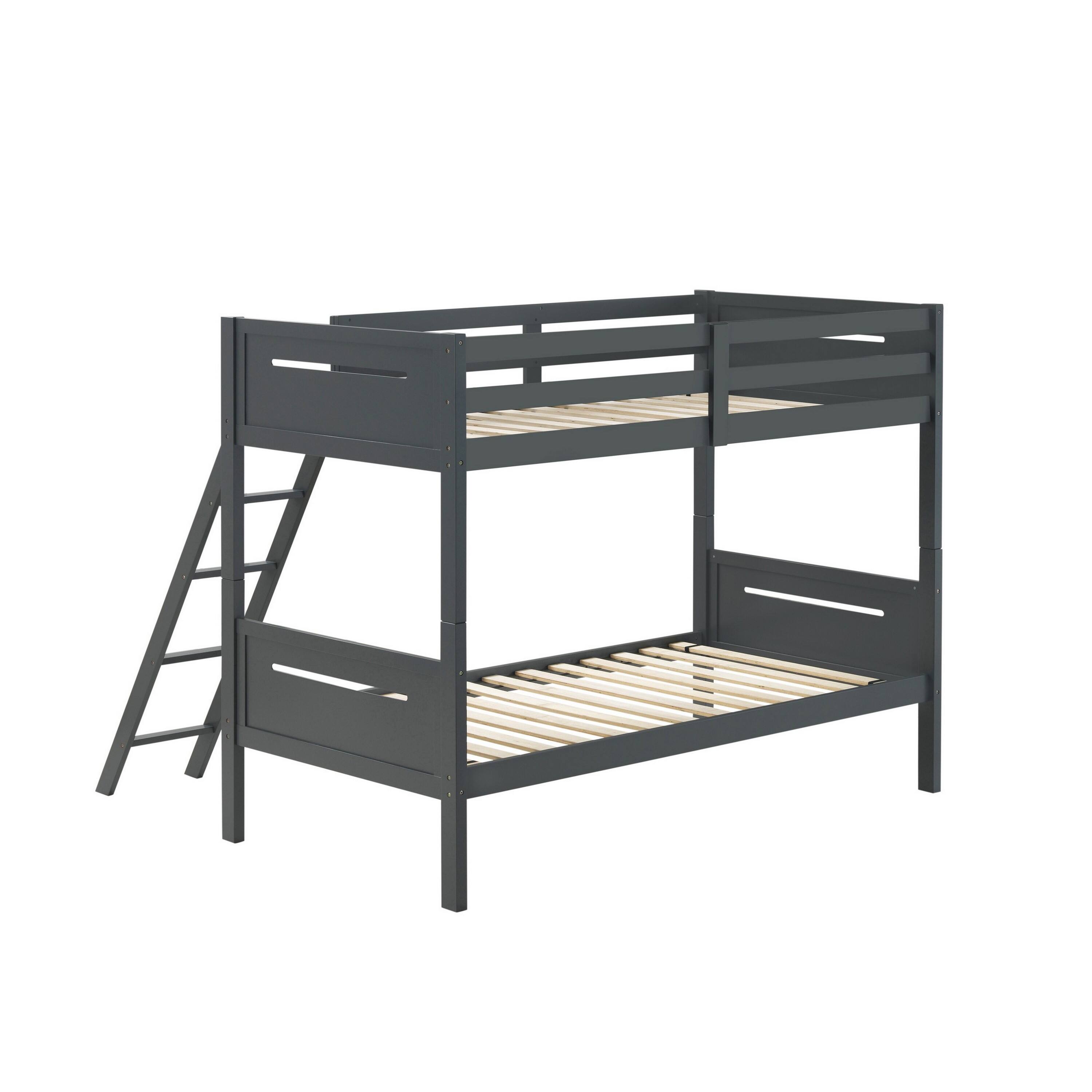 Alt View 1. Manhattan Lane - Amey Twin over Twin Bunk Bed, Guard Rails, Attached Ladder, Gray Wood - Gray.