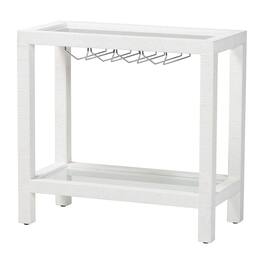 bali & pari - Oaklynn Natural Grasscloth Wine Rack - Two-Tier Bar Table with Glass Shelves and Stemware Rack, Modern Coastal Console - White