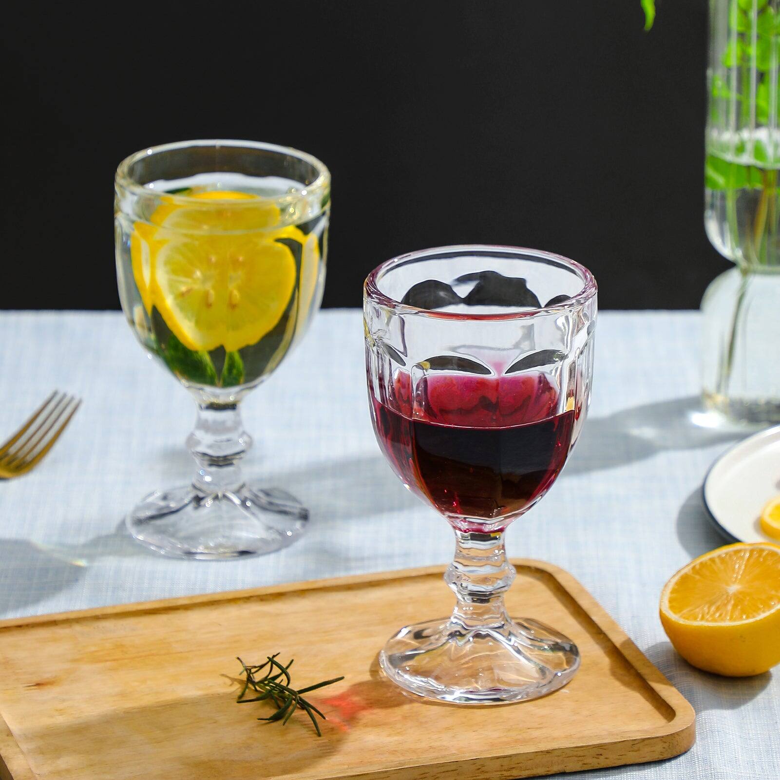 Alt View 3. BreeBe - Vintage Embossed Glass Goblet (10.2 oz. set of 6) - Clear.