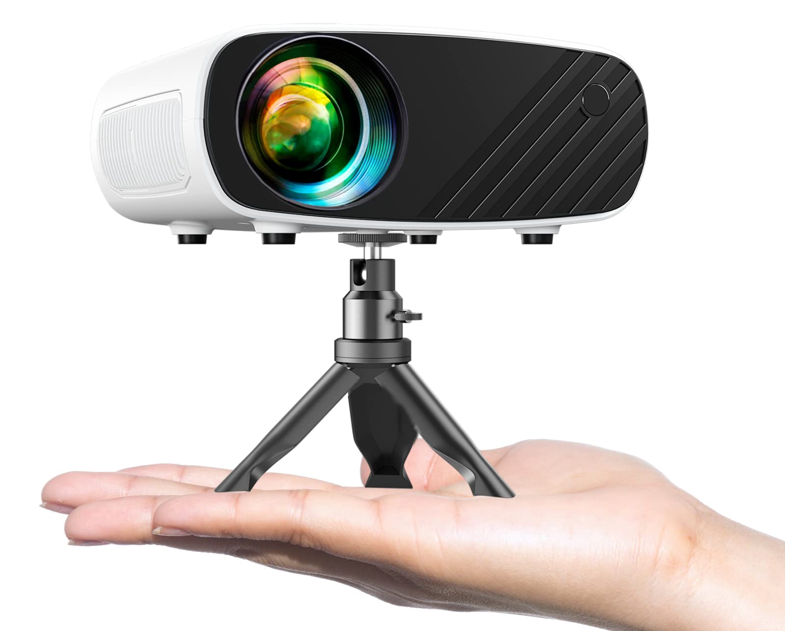 Front. COQOOL - Mini HD Projector - Compact 1080P, 200" Screen, LED Technology, Tripod Included, USB/HDMI Ports - White.