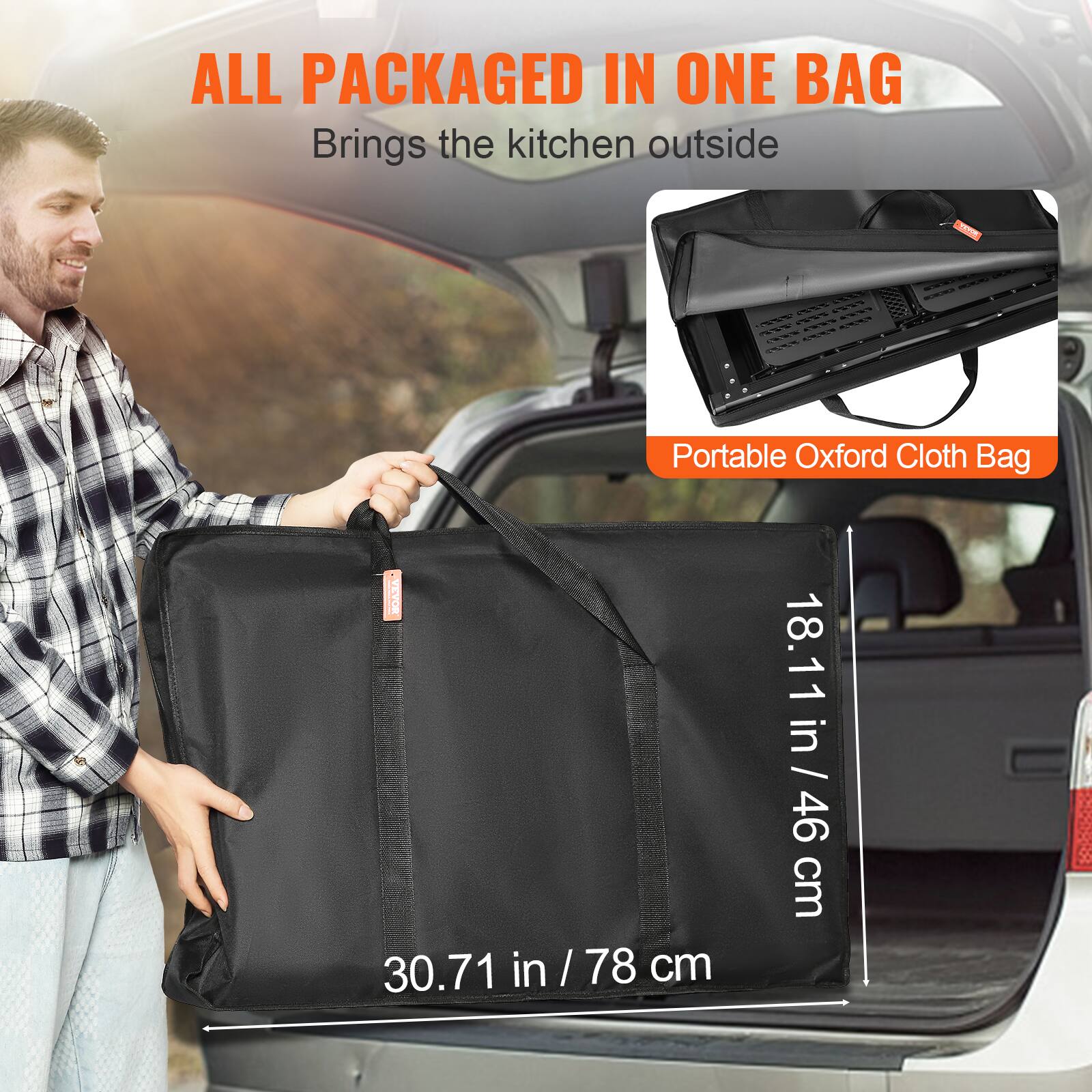 ALL PACKAGED IN ONE BAG, Brings the kitchen outside, Portable Oxford Cloth Bag, 30.71 in / 78 cm, 18.11 in / 46 cm