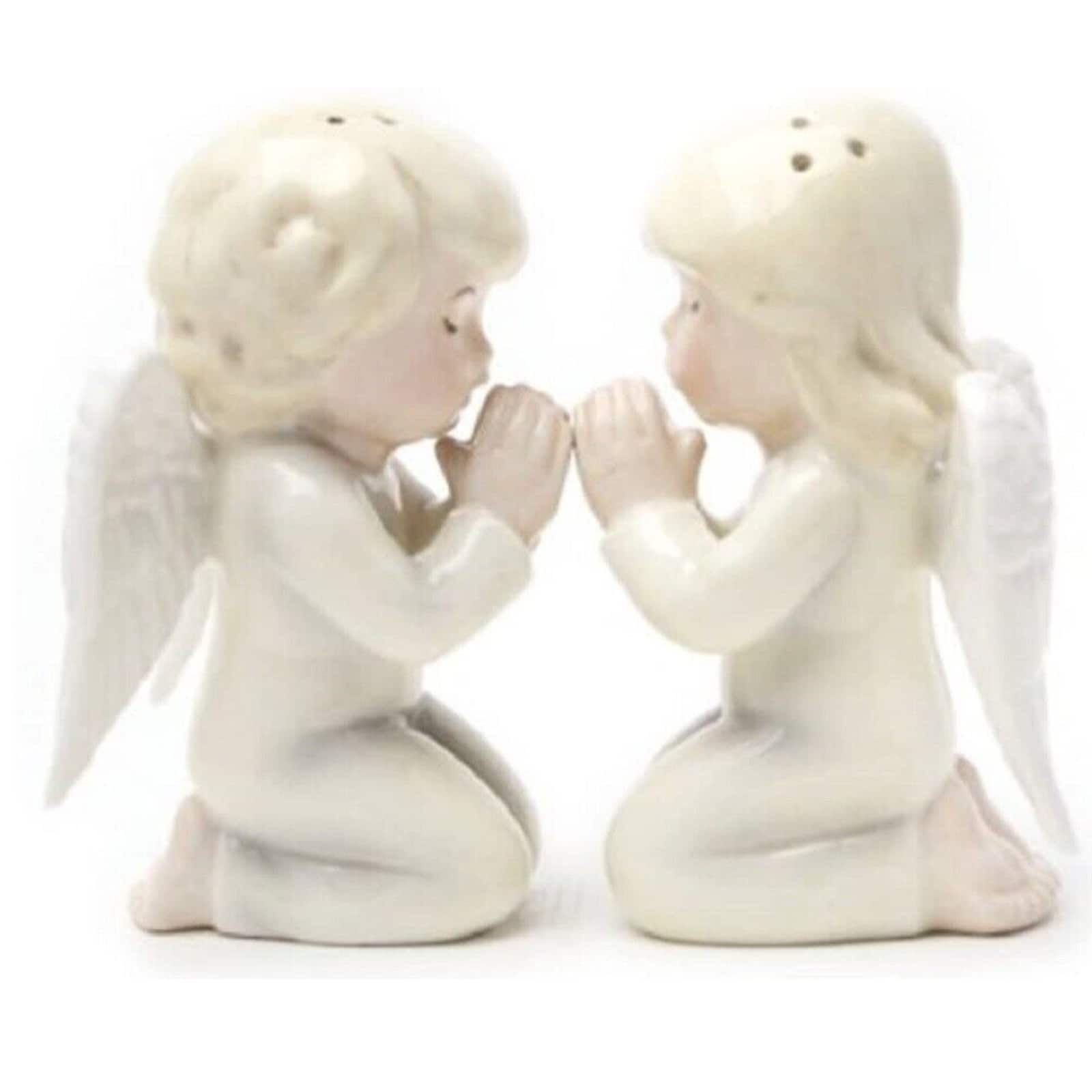 Pacific Trading - Praying Angels Kneeling Ceramic Magnetic Salt and Pepper Shakers - White