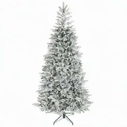 Front. RYHNUYNE - HOMCOM 9 Ft Artificial Frosted Christmas Tree, Realistic Branches Wide Full Spruce Hinged Design Easy Assembly - Green.