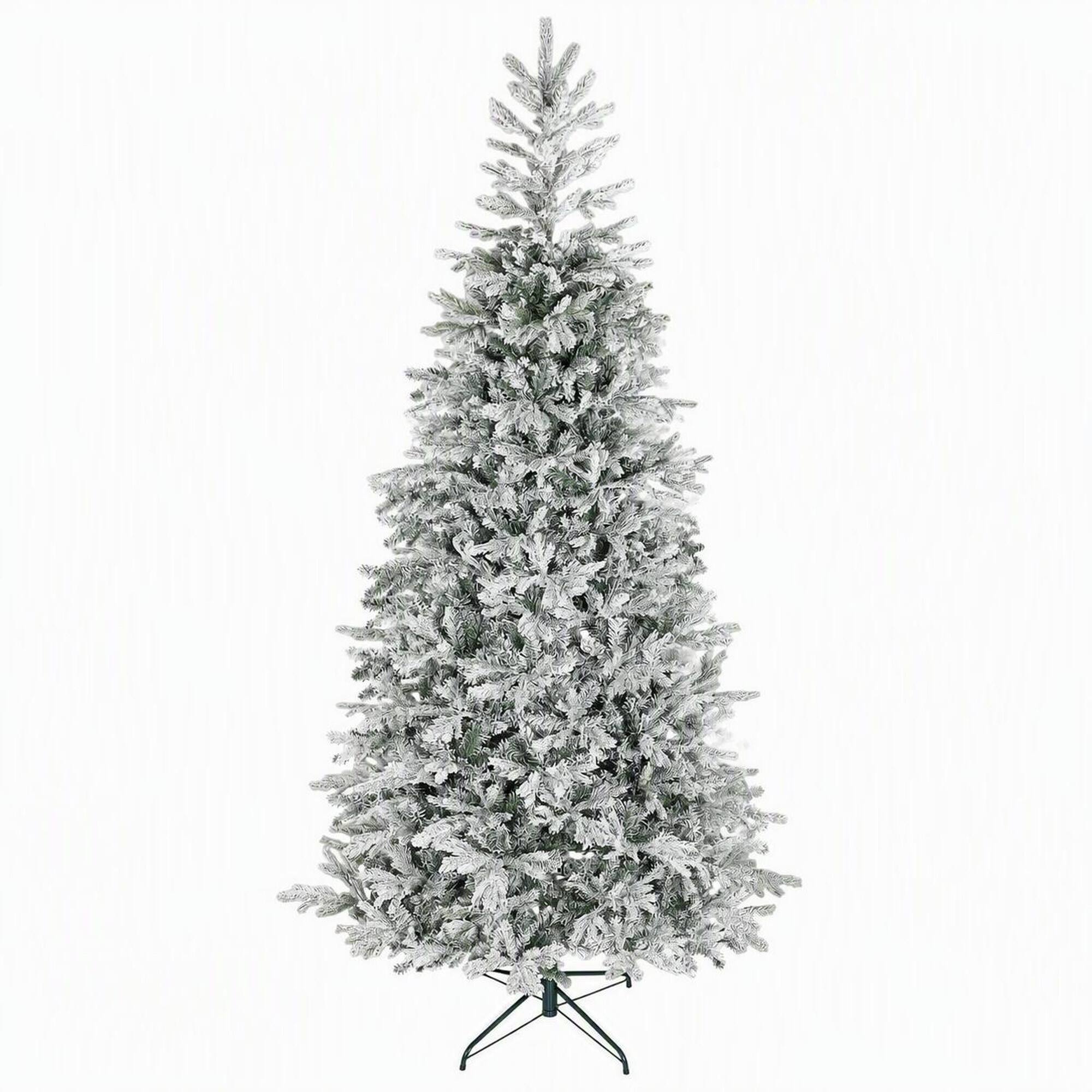 Front. RYHNUYNE - HOMCOM 9 Ft Artificial Frosted Christmas Tree, Realistic Branches Wide Full Spruce Hinged Design Easy Assembly - Green.