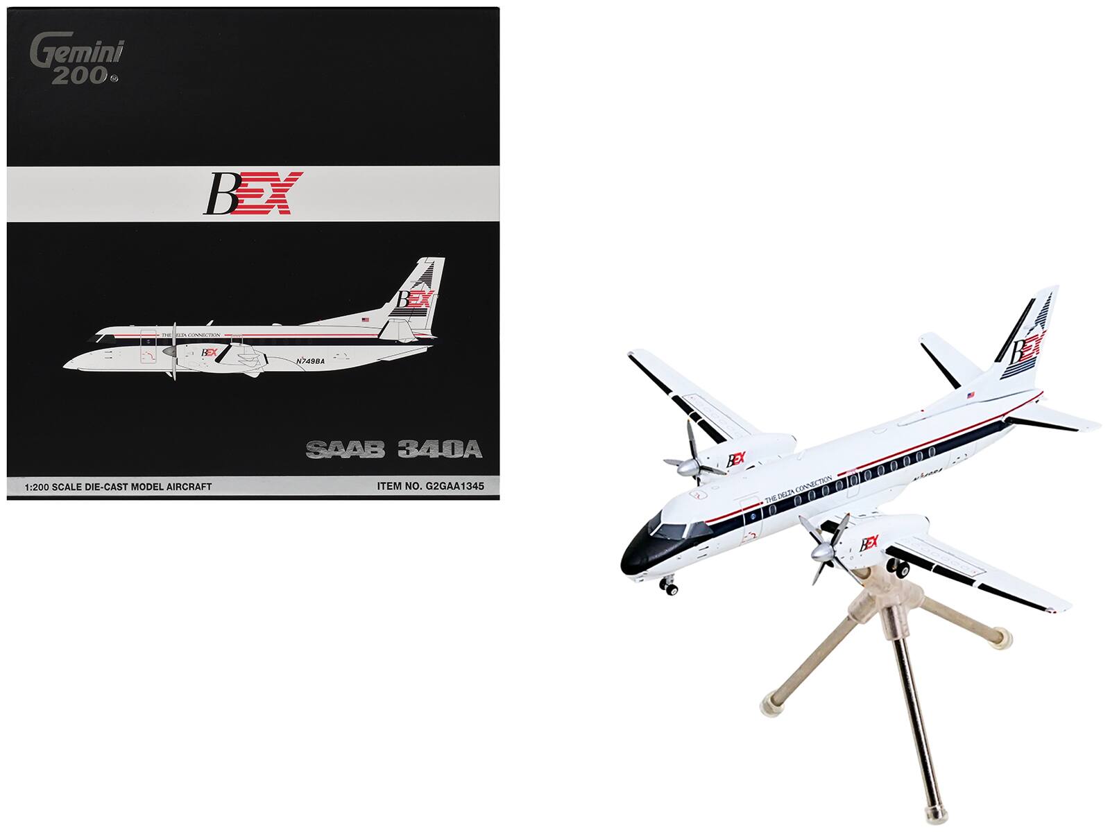 Saab 340A Commercial Aircraft "Delta Connection" White with Dark Blue and Red 1/200 Diecast Model by GeminiJets
