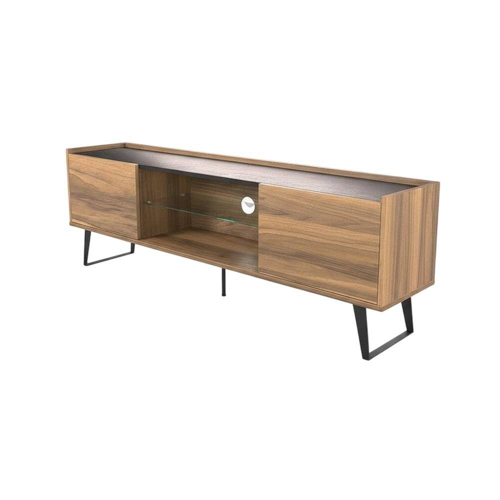 Front. FurniFact - Walnut TV Stand for 65-80 Inch TVs with Engineered Wood Finish Durable Storage - Brown.