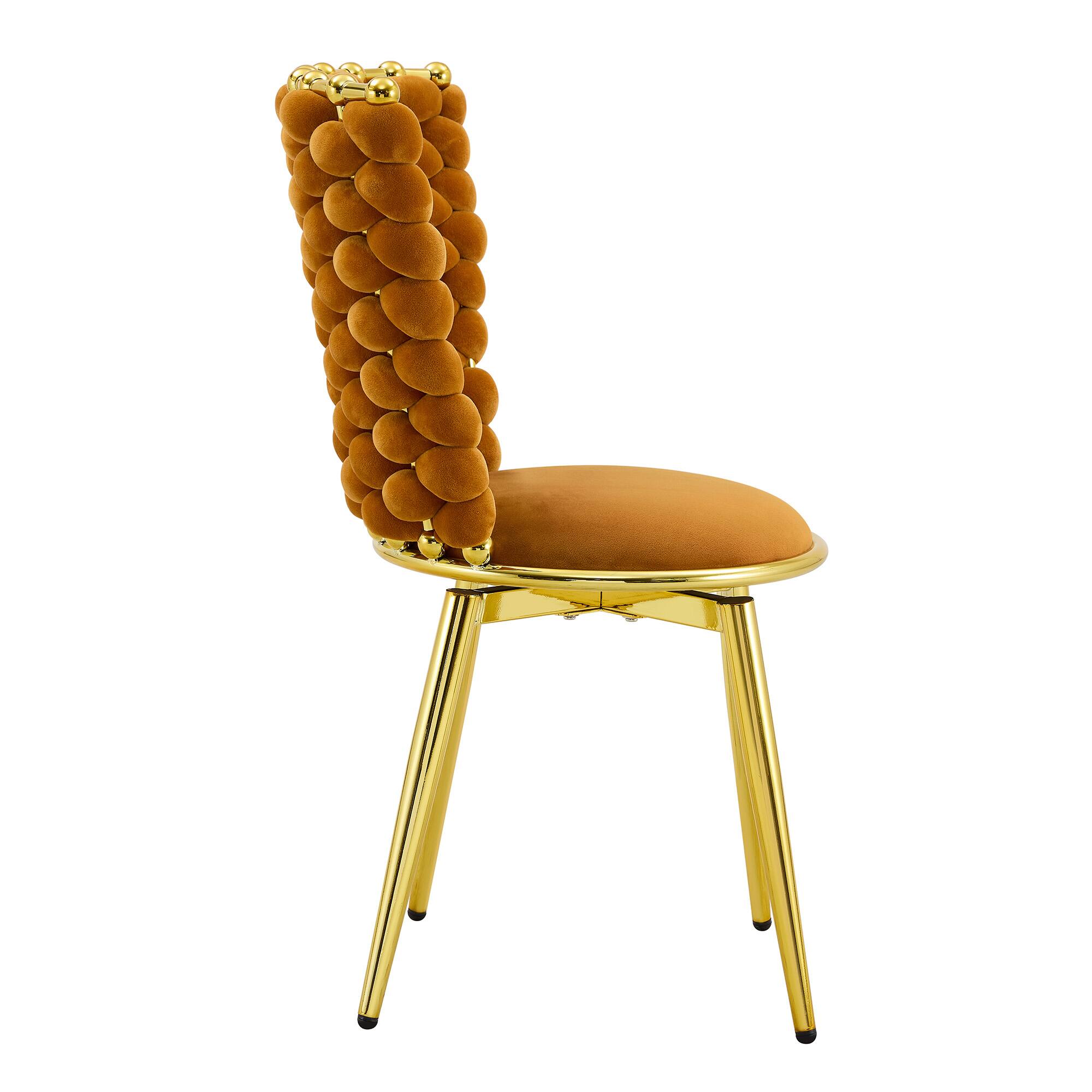 Alt View 9. Loheer - Loheer Velvet Dining Chairs Set of 2 Orange Woven Back Cushioned Accent Chairs with Gold Metal Legs 1.75 ft - Gold,Orange.