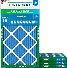Filterbuy - 12.75x21x1 MERV 13 Smoke & Allergy Defense, Electrostatic Pleated HVAC AC Furnace Air Filters Replacement (4-Pack) - Blue