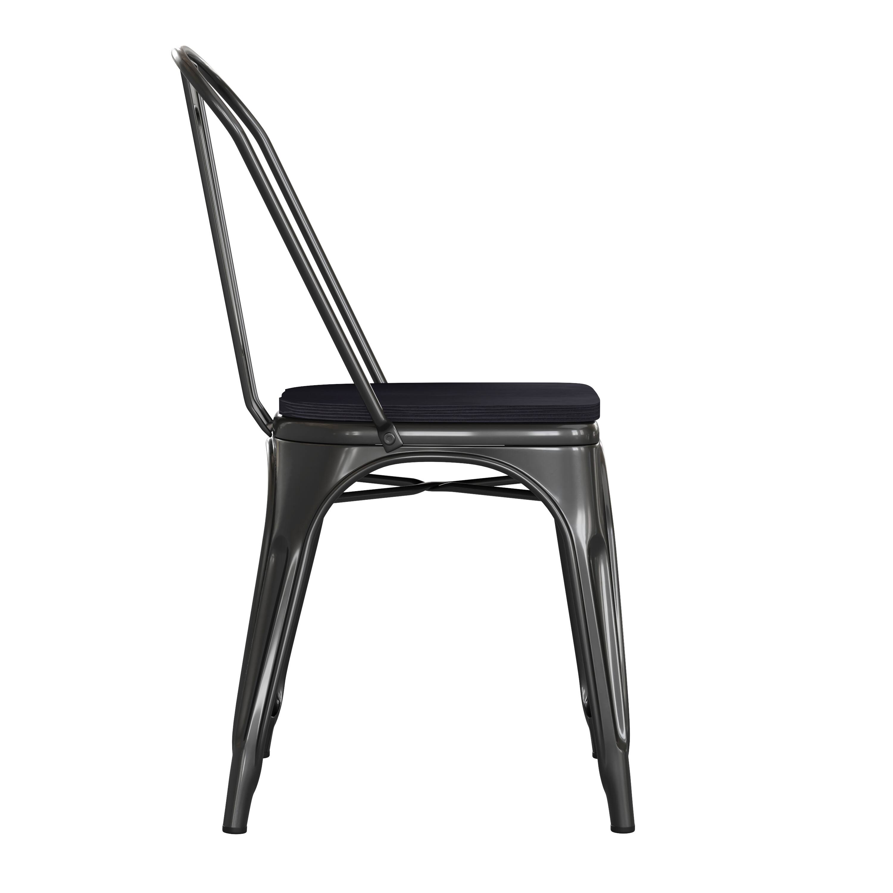 Alt View 9. Emma + Oliver - Perth Metal Stacking Dining Chairs with Poly Resin Seats for Indoor/Outdoor Use - Black Seat/Black Frame.