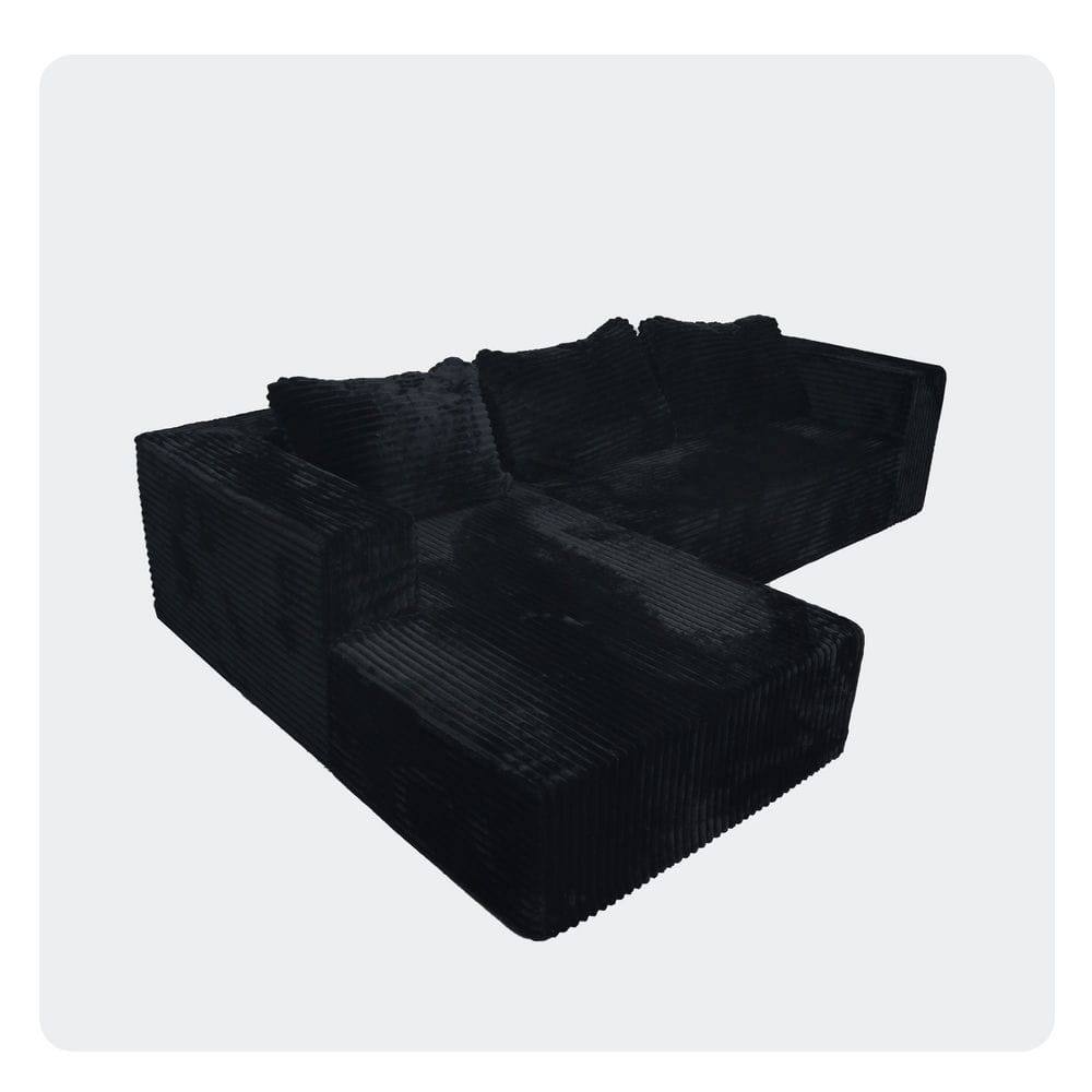 Alt View 7. Kadyn - L-Shaped Cloud Sectional Sofa, Features Plush Corduroy Upholstery and Deep Comfort Seating, No Assembly - Black.