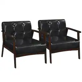 Costway - 2PCS Accent Chair Button Tufted Mid-century Modern Lounge Chair with Armrest - Black