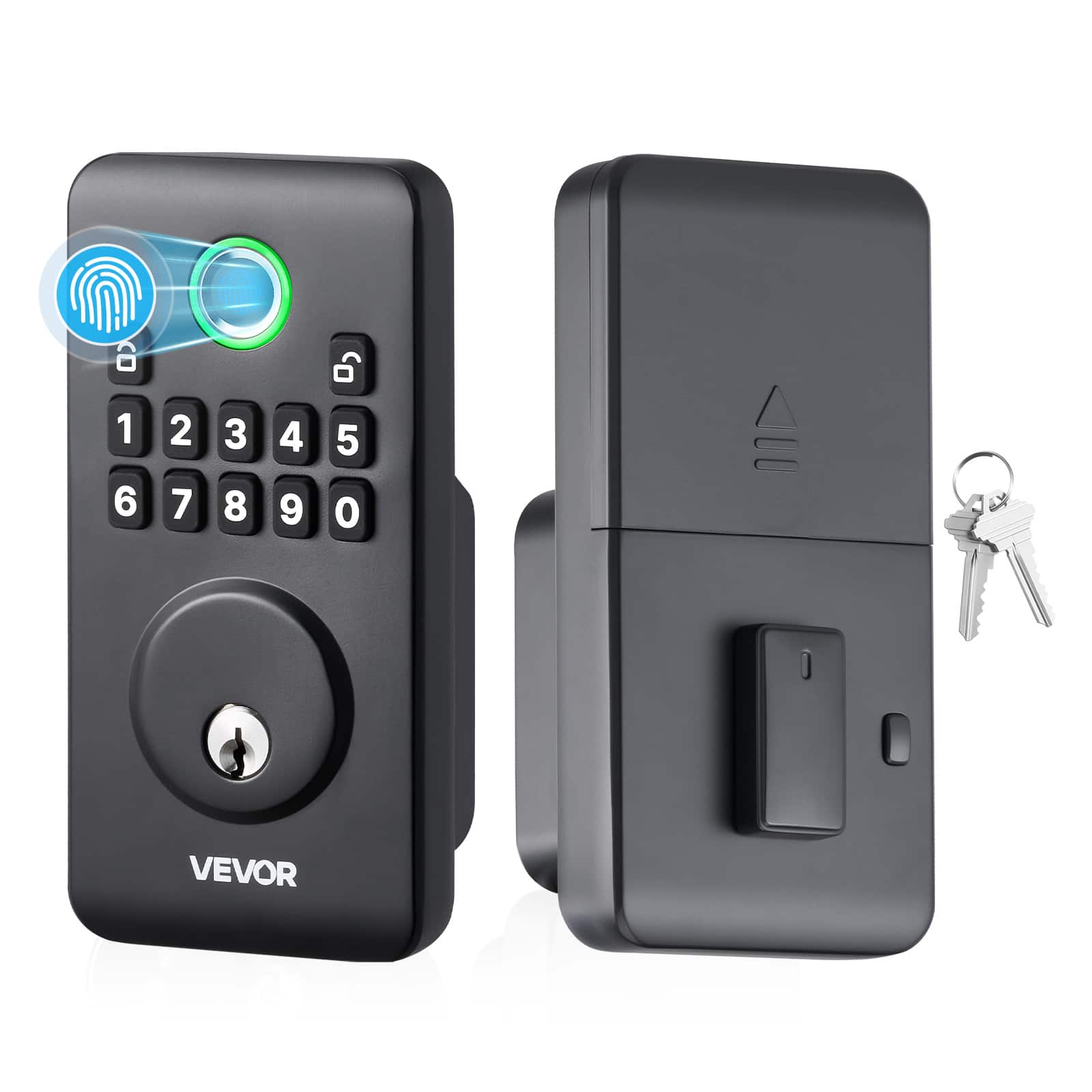 VEVOR - Fingerprint Door Lock, Electronic Biometric Deadbolt with Pioneering Easy-Grip Design, Auto Locking, One-Time Code - Black