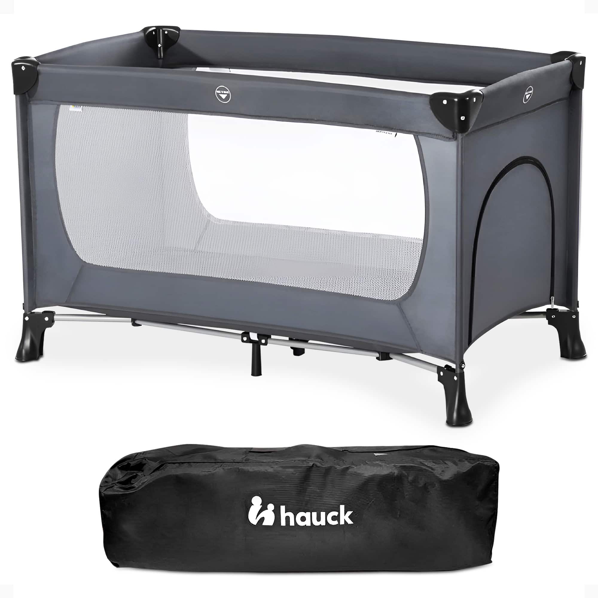 hauck - Dream N Play Plus Travel Pack Cot, Babies & Toddlers up to 33 Pounds, Grey - Gray