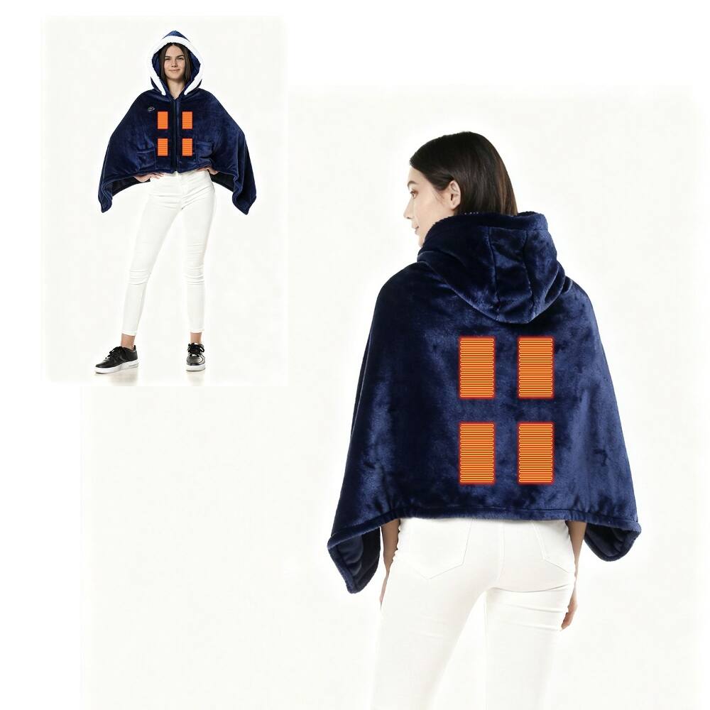 Left. Loheer - Loheer Wearable Heated Blanket Double-Sided Flannel USB Powered - Blue.